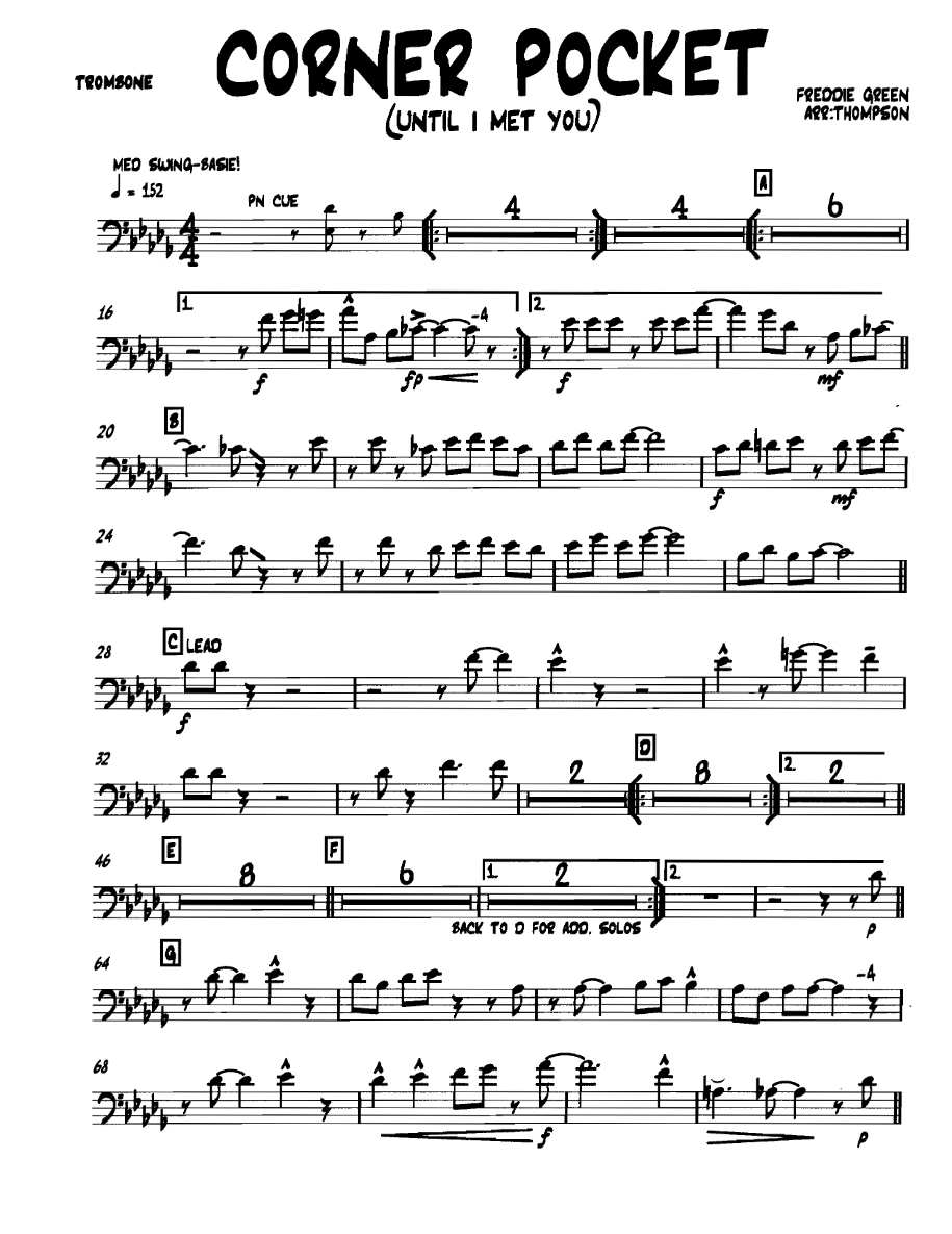 Cornerpocket Trombone — Small Ensemble sheet music arranged by Thompson | Swing-Basie