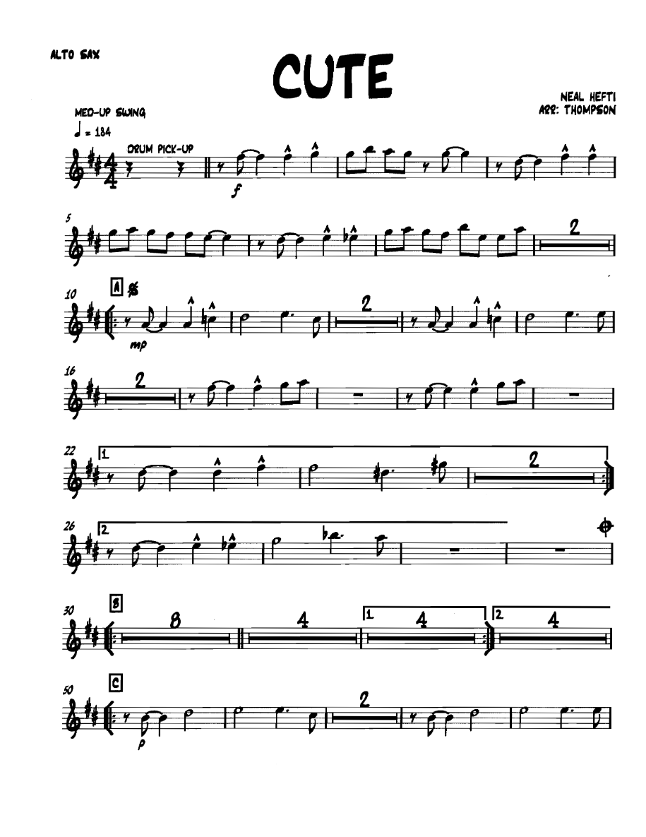 Cute Altosax — Small Ensemble sheet music arranged by THOMPSON | Swing