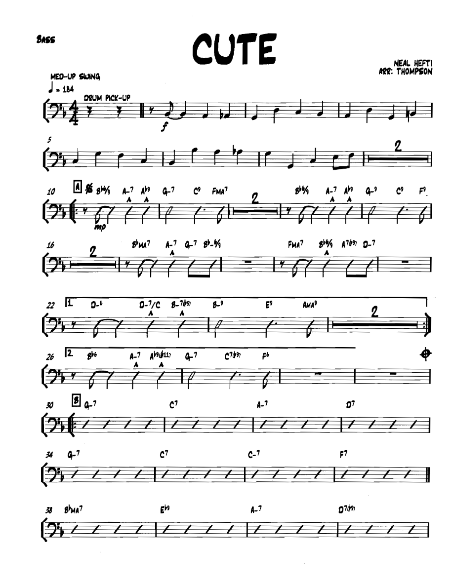 Cute Bass — Small Ensemble sheet music arranged by THOMPSON | MED-UP SWING