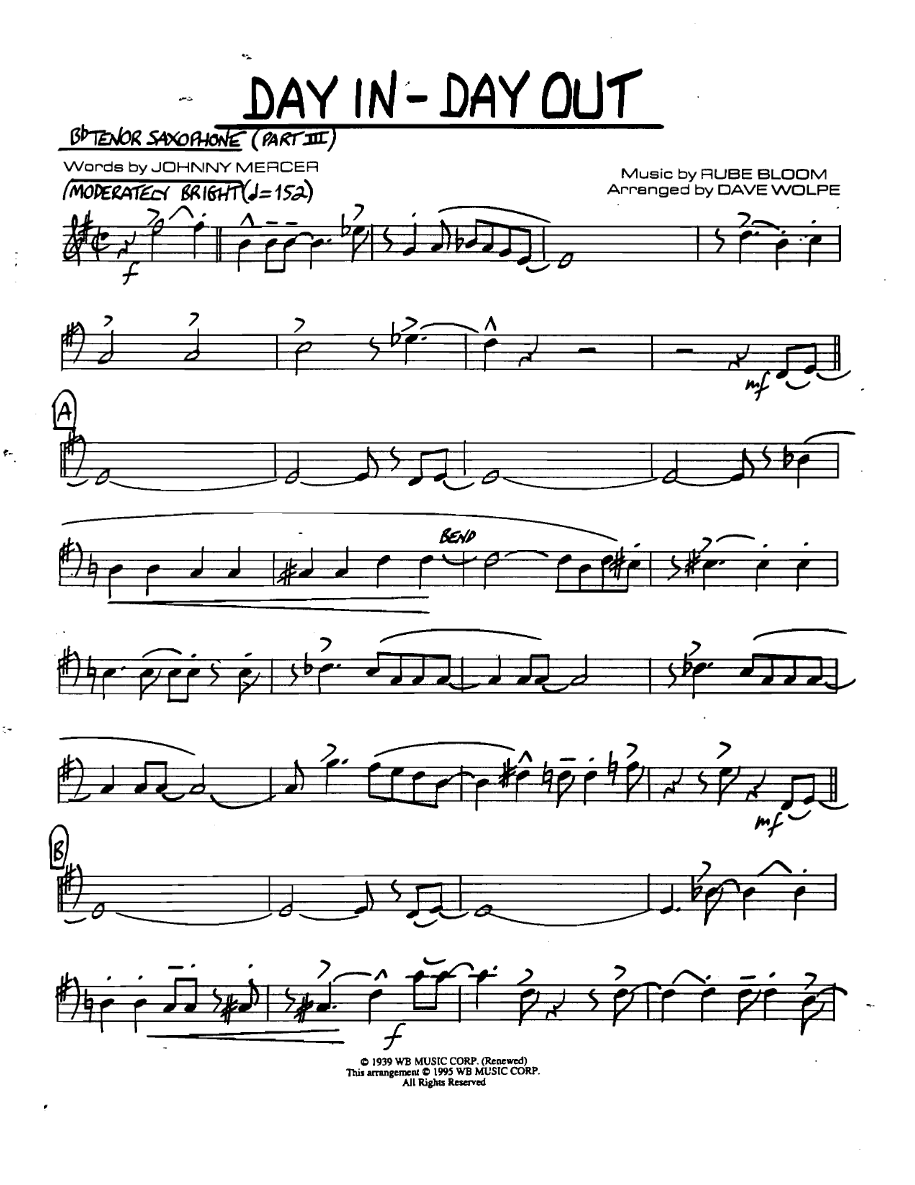 Dayindayout Bbtenorsaxpart3 — Small Ensemble sheet music arranged by DAVE WOLPE | Jazz Standard