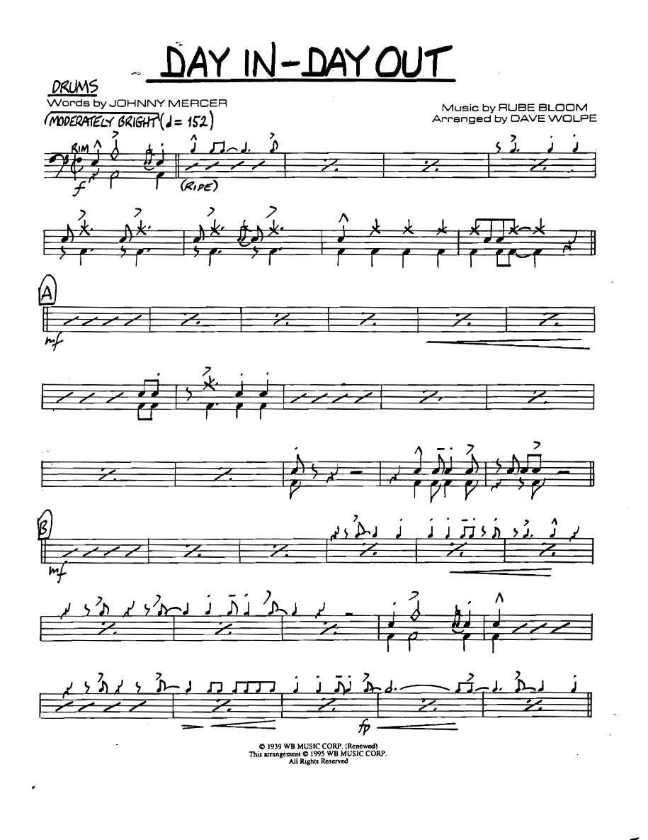 Dayindayout Drums — Small Ensemble sheet music arranged by DAVE WOLPE | Jazz Standard