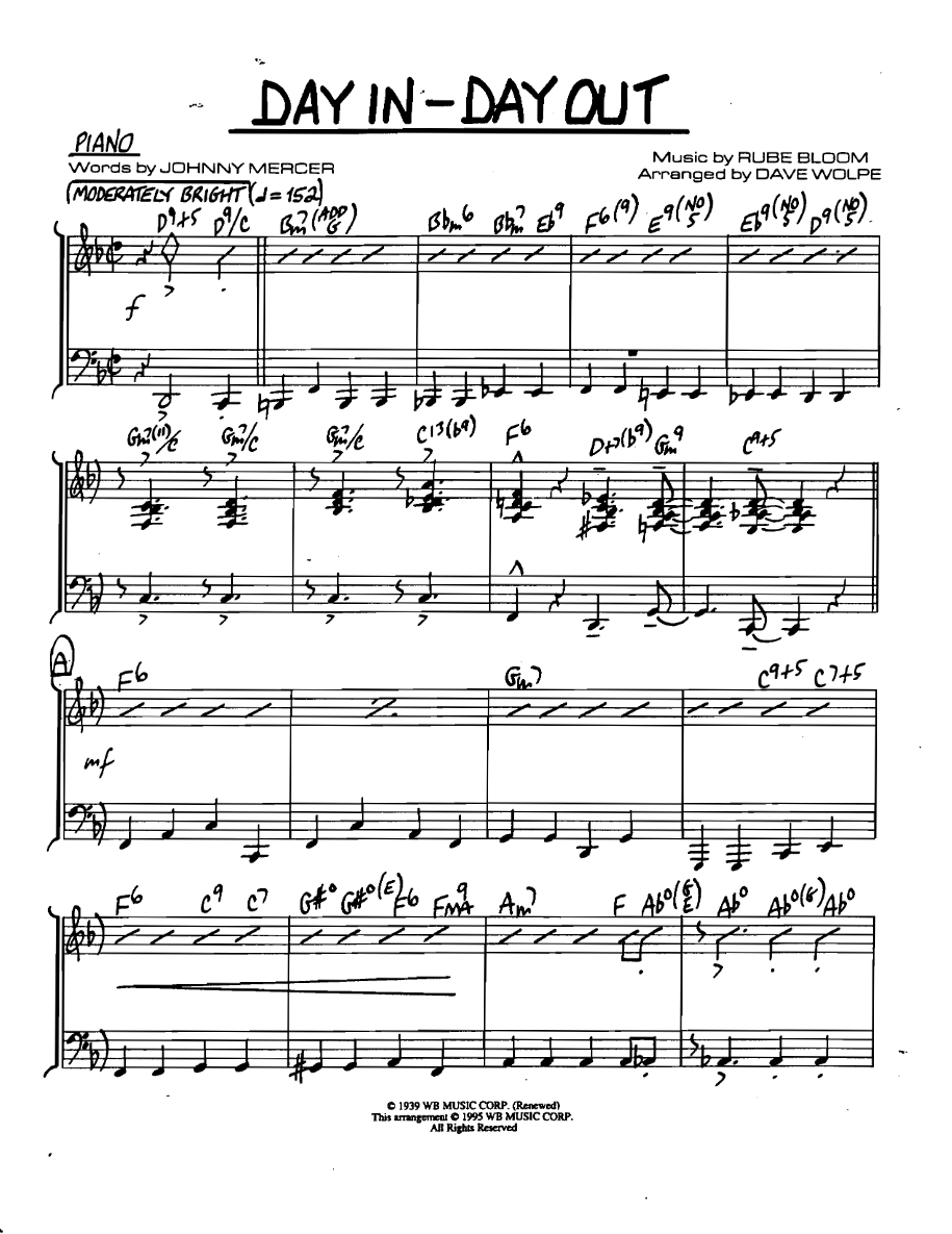 Dayindayout Piano — Small Ensemble sheet music arranged by DAVE WOLPE | Jazz Standard