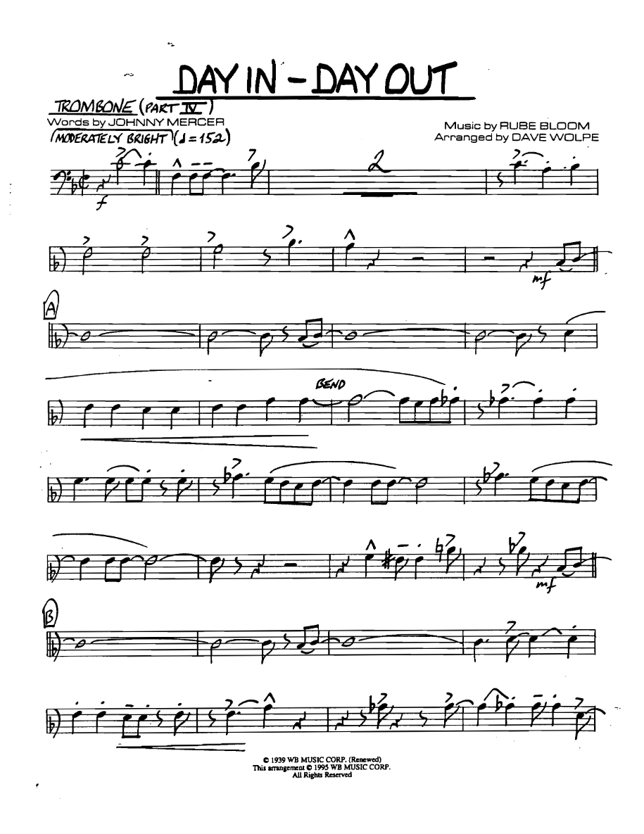 Dayindayout Trombonepart4 — Small Ensemble sheet music arranged by DAVE WOLPE | Jazz Standard