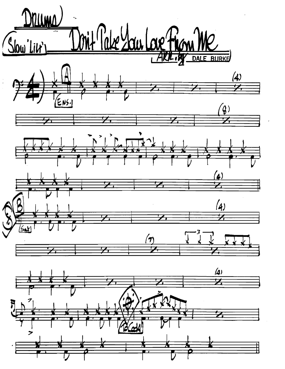 Donttakeyourlovefromme Drums — Small Ensemble sheet music arranged by DALE BURKE | Ballad