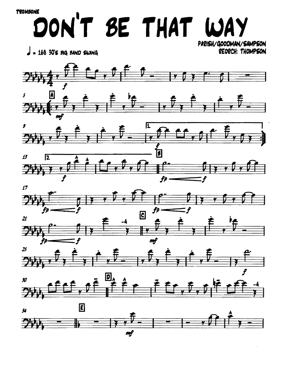 Dontbethatway Trombone — sheet music cover (first page)
