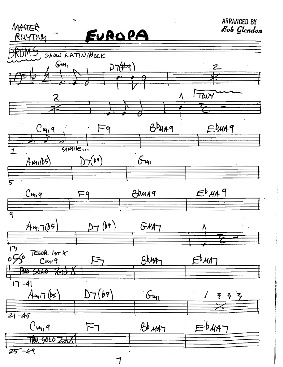 Europa Drums — sheet music cover (first page)