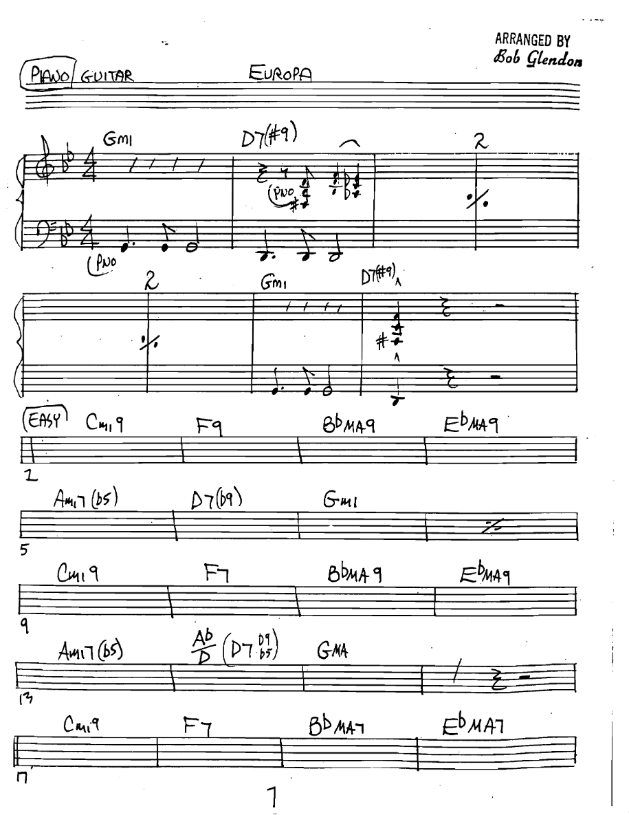 Europa Pianoguitar — Small Ensemble sheet music arranged by Bob Glendon | Fusion