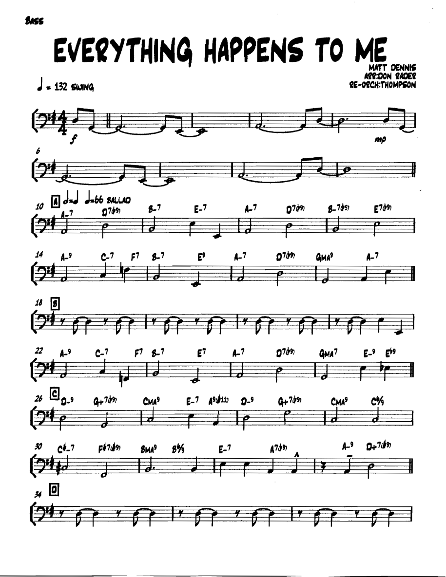 Everythinghappenstome Bass — Kleines Ensemble sheet music by Don Rader, Thompson | Ballad