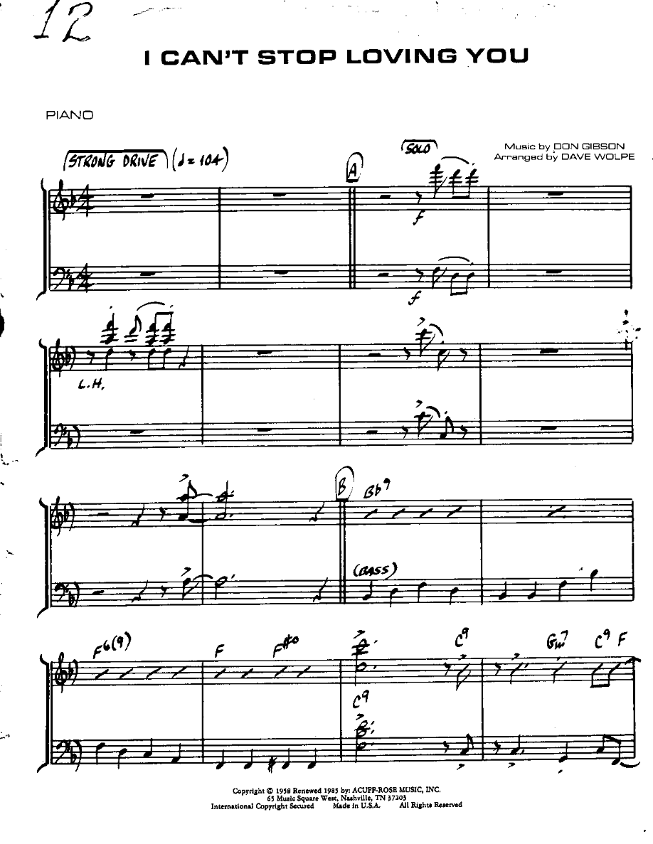 I Can't Stop Loving You — Small Ensemble sheet music arranged by DAVE WOLPE | Jazz Standard