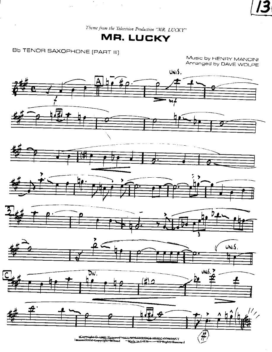 Mr. Lucky — Kleines Ensemble sheet music by DAVE WOLPE | Blues