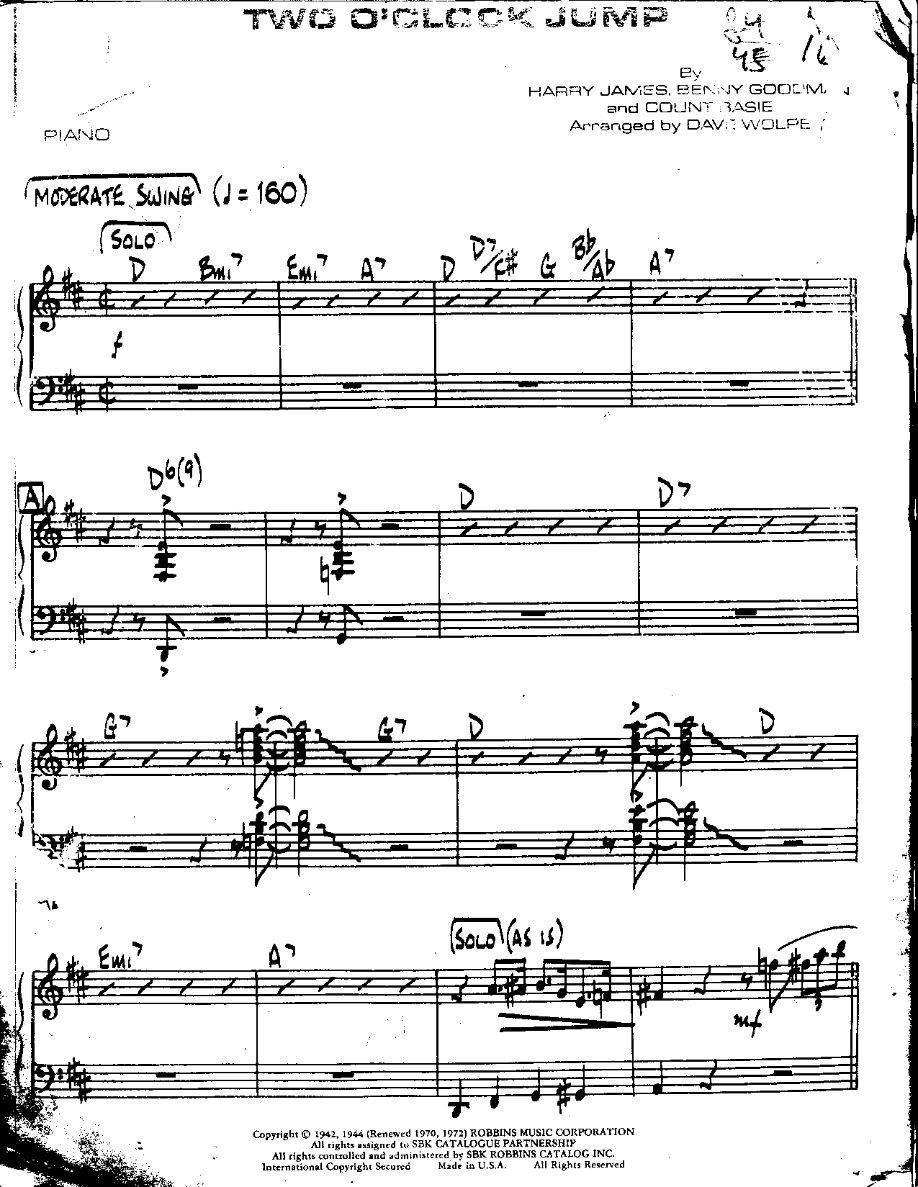 Two O'clock Jump — sheet music cover (first page)
