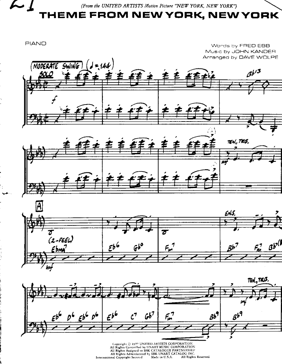 Theme from New York, New York — sheet music preview