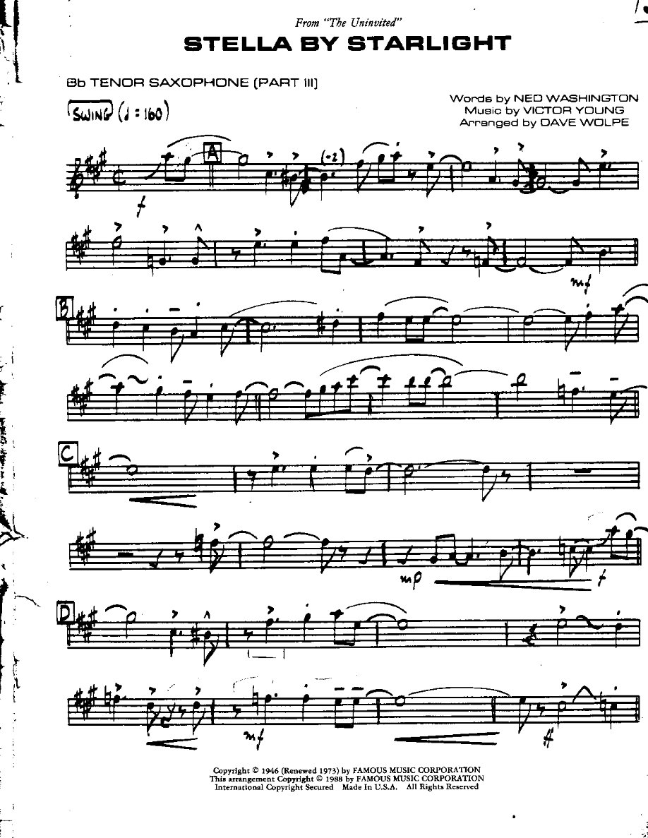Stella BY Starlight — sheet music cover (first page)