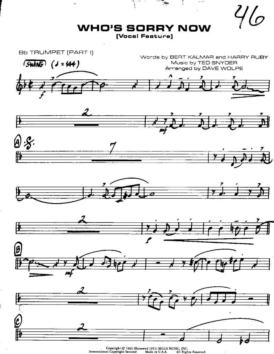 WHO S — Small Ensemble sheet music arranged by DAVE WOLPE | Swing