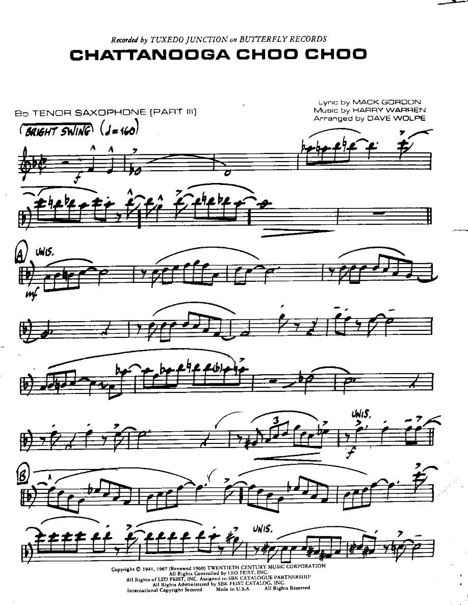 Chattanooga Choo Choo — sheet music cover (first page)