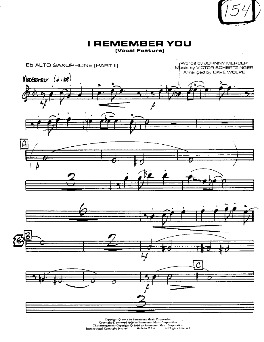 I Remember You-Alto — sheet music cover (first page)