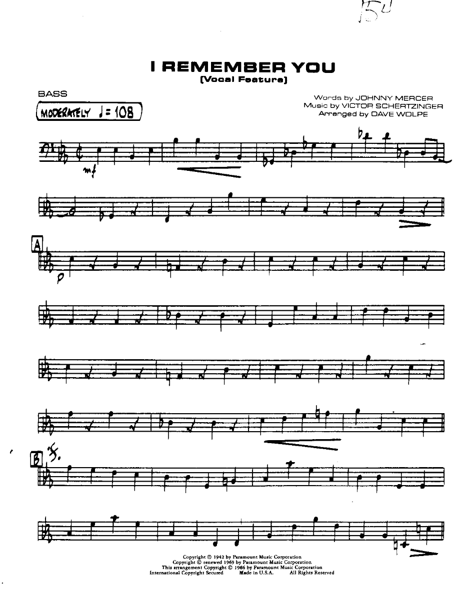 I Remember You-Bass — sheet music cover (first page)