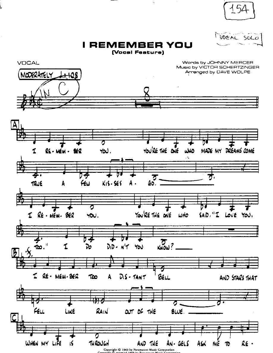 I Remember You-Tenor — sheet music cover (first page)