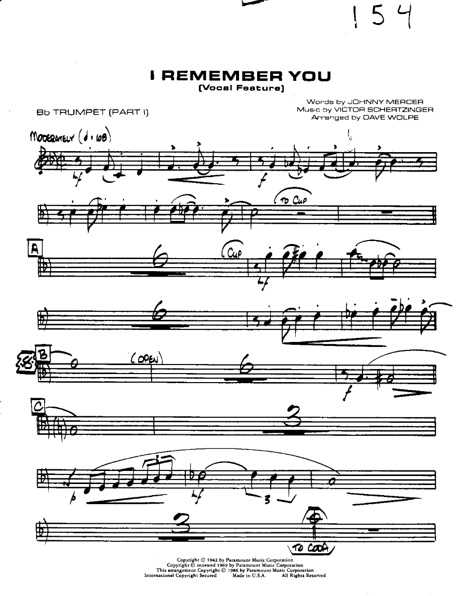 I Remember You-Trumpet — sheet music cover (first page)