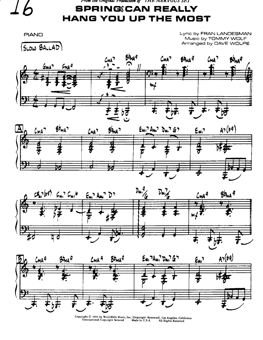Spring can really Hang you-Piano — Small Ensemble sheet music arranged by DAVE WOLPE | Jazz Standard