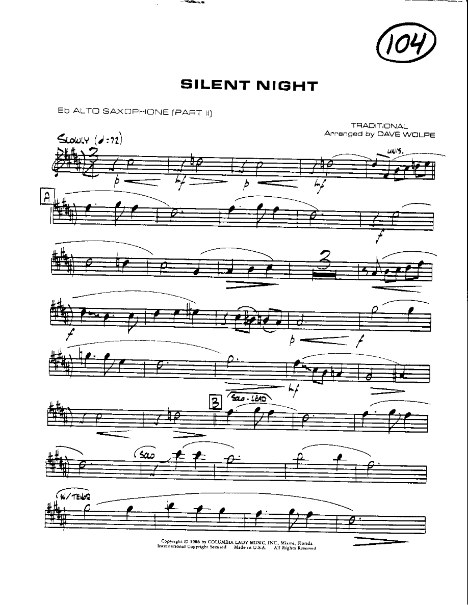 Circle 104-Silent Night-Alto — sheet music cover (first page)