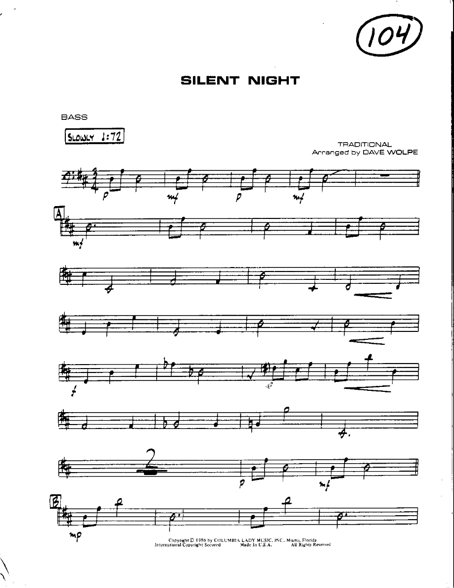 Circle 104-Silent Night-Bass — スモールアンサンブル sheet music by DAVE WOLPE | Christmas