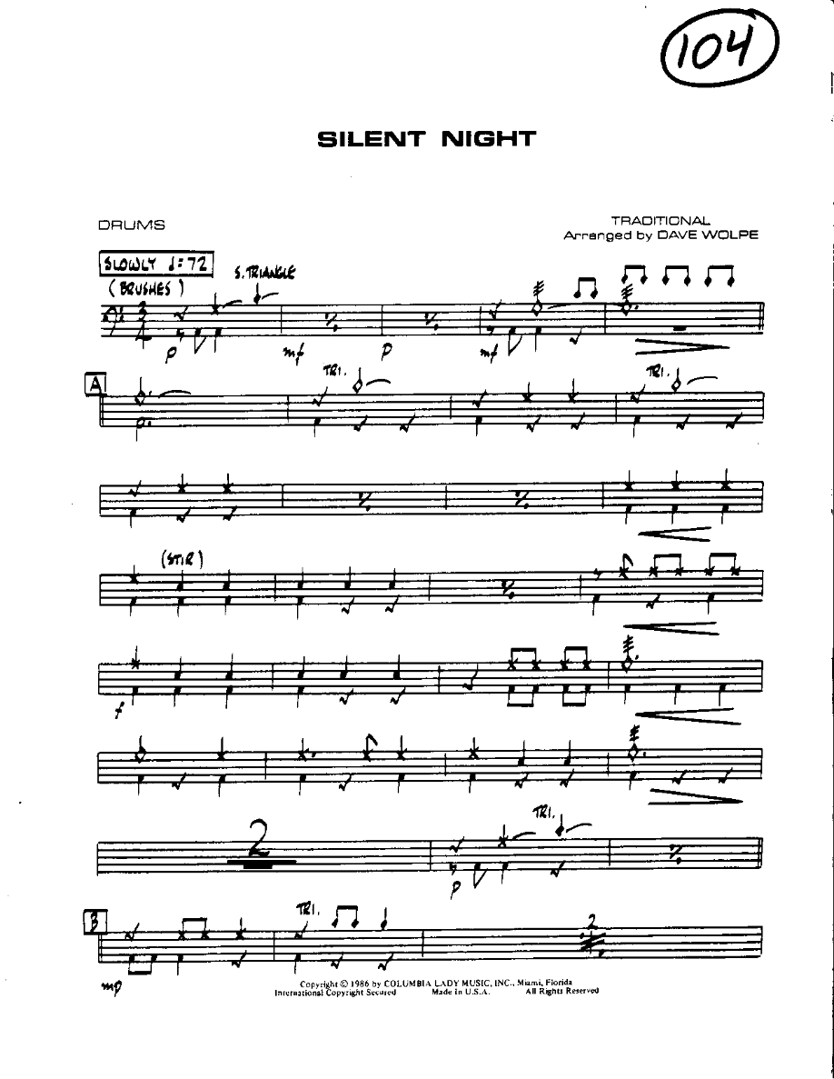 Circle 104-Silent Night-Drums — スモールアンサンブル sheet music by DAVE WOLPE | Christmas