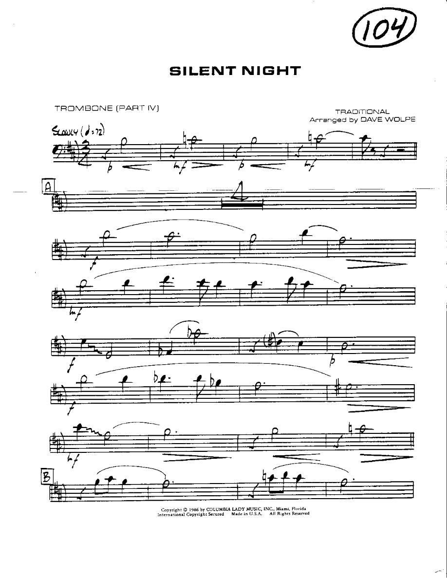 Circle 104-Silent Night-Trombone — sheet music cover (first page)