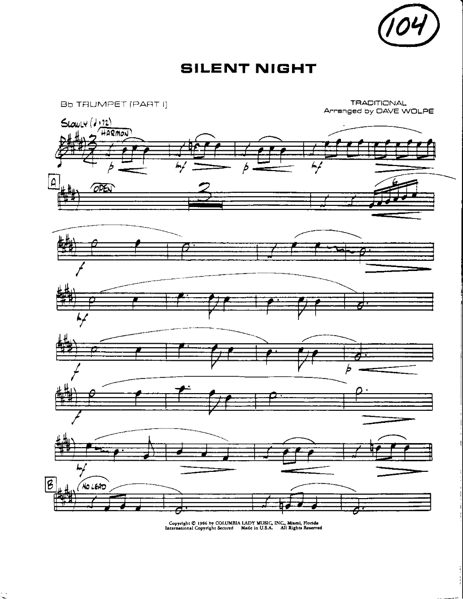 Circle 104-Silent Night-Trumpet — スモールアンサンブル sheet music by DAVE WOLPE | Christmas
