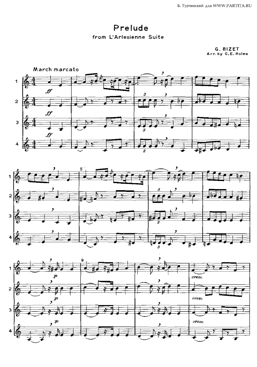Bizet Prelude — sheet music preview