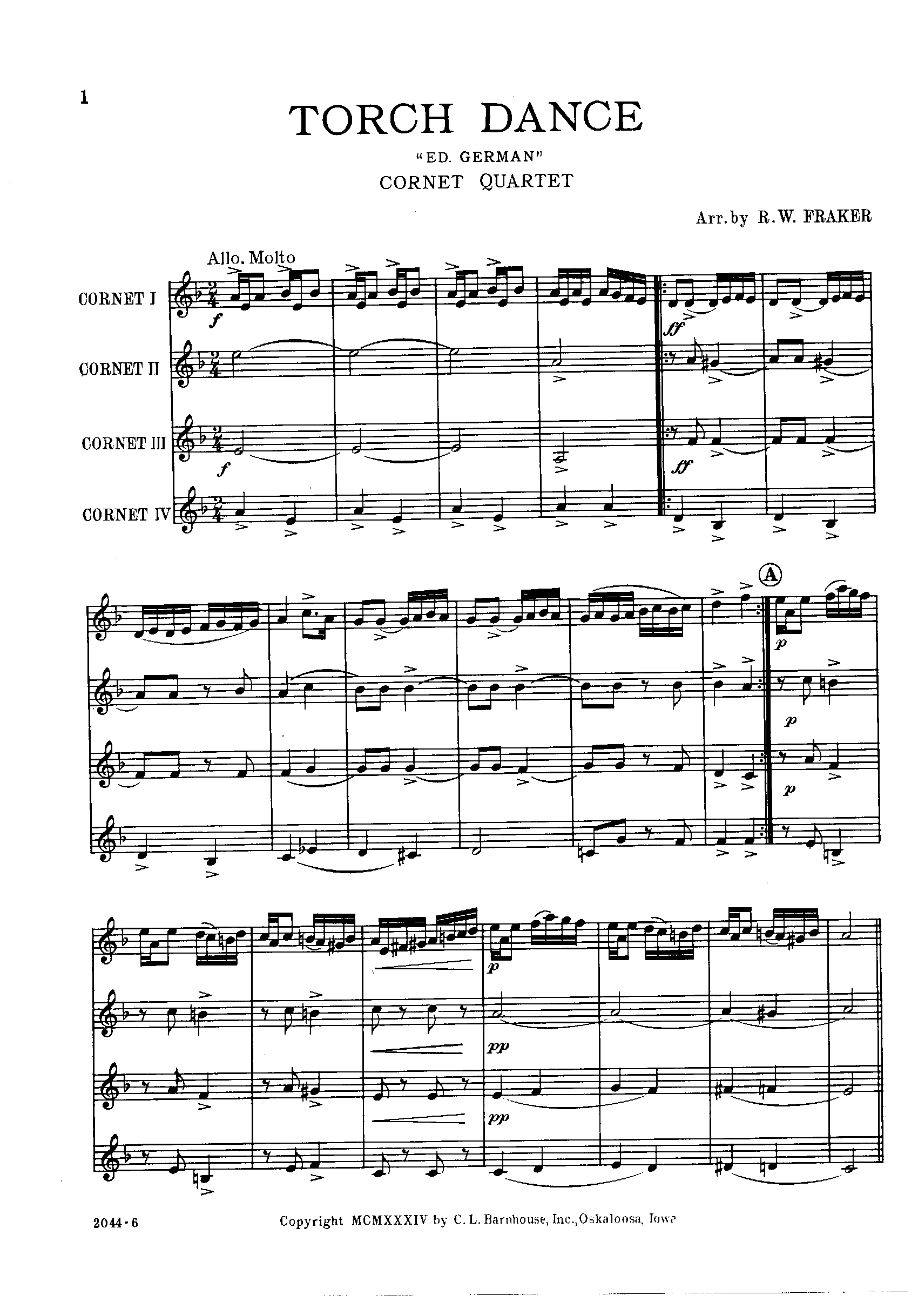 Fraker Torch Dance — sheet music cover (first page)
