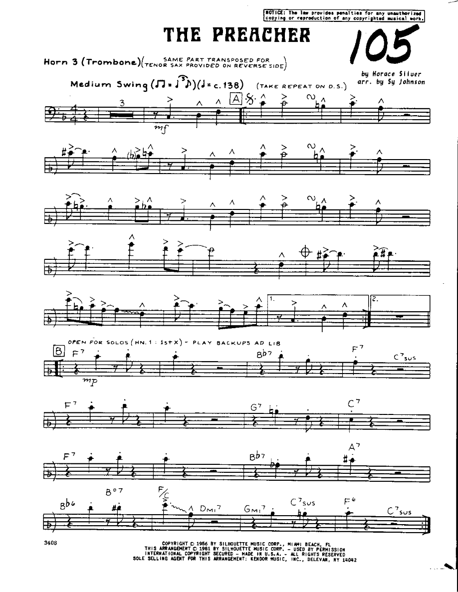 The Preacher — sheet music cover (first page)