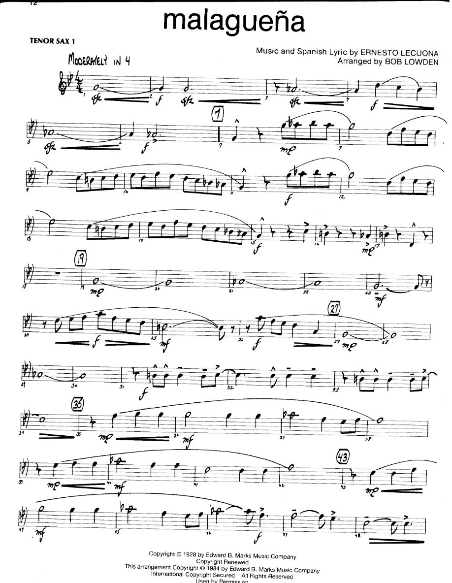 Malaguena — Big Band sheet music arranged by B.Lowden | Jazz Standard
